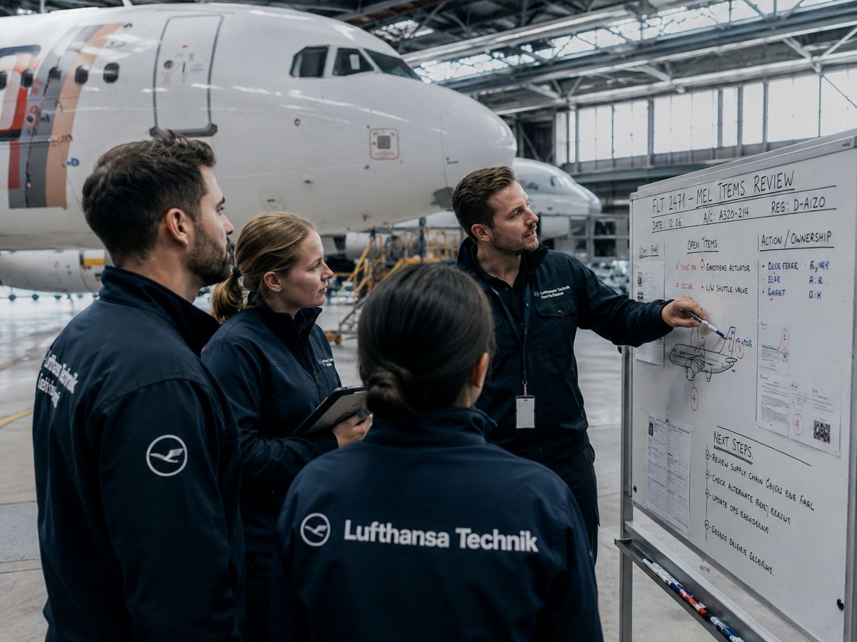 A maintenance team reviewing a procedure