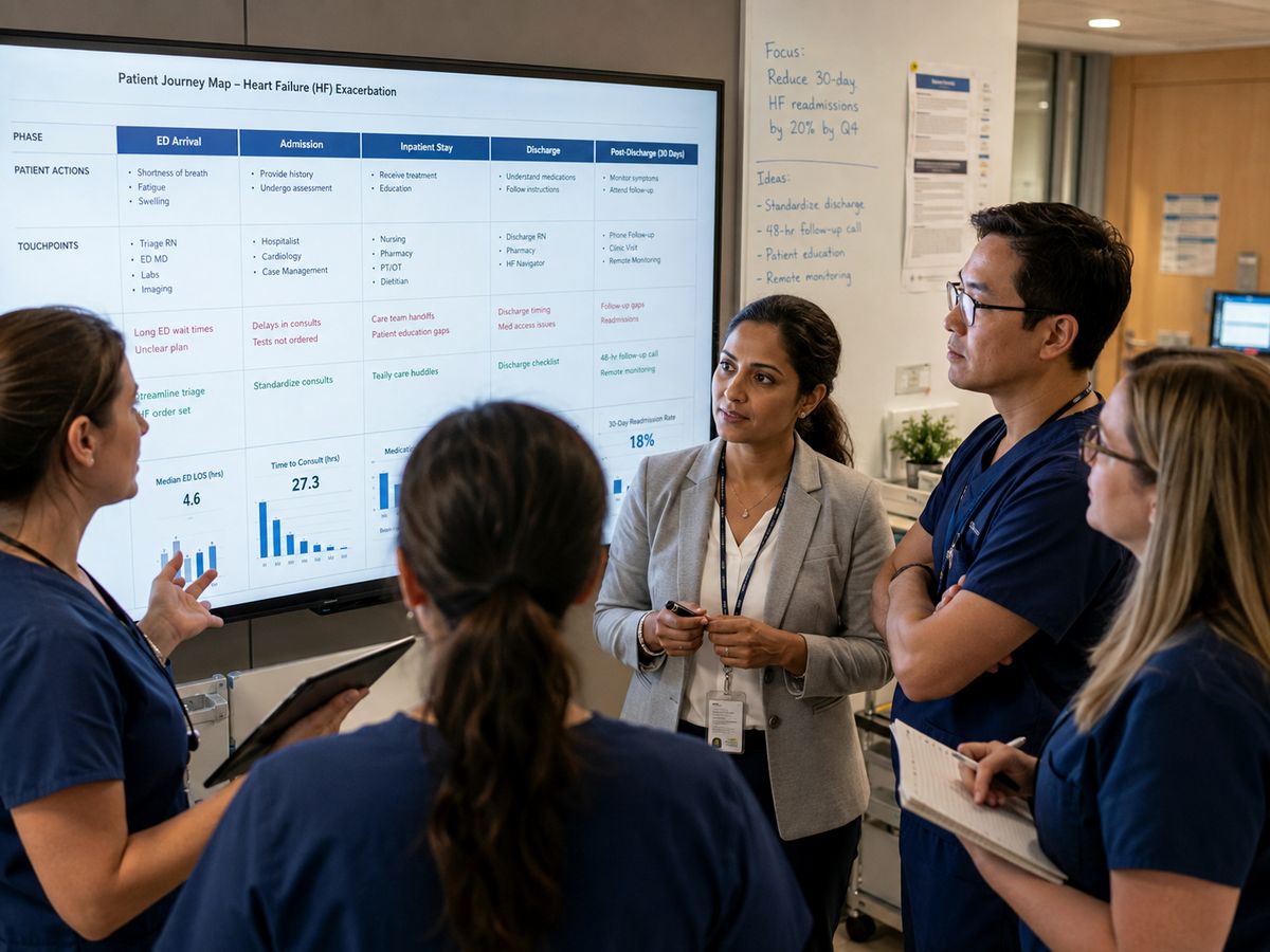 Clinicians reviewing a patient pathway together