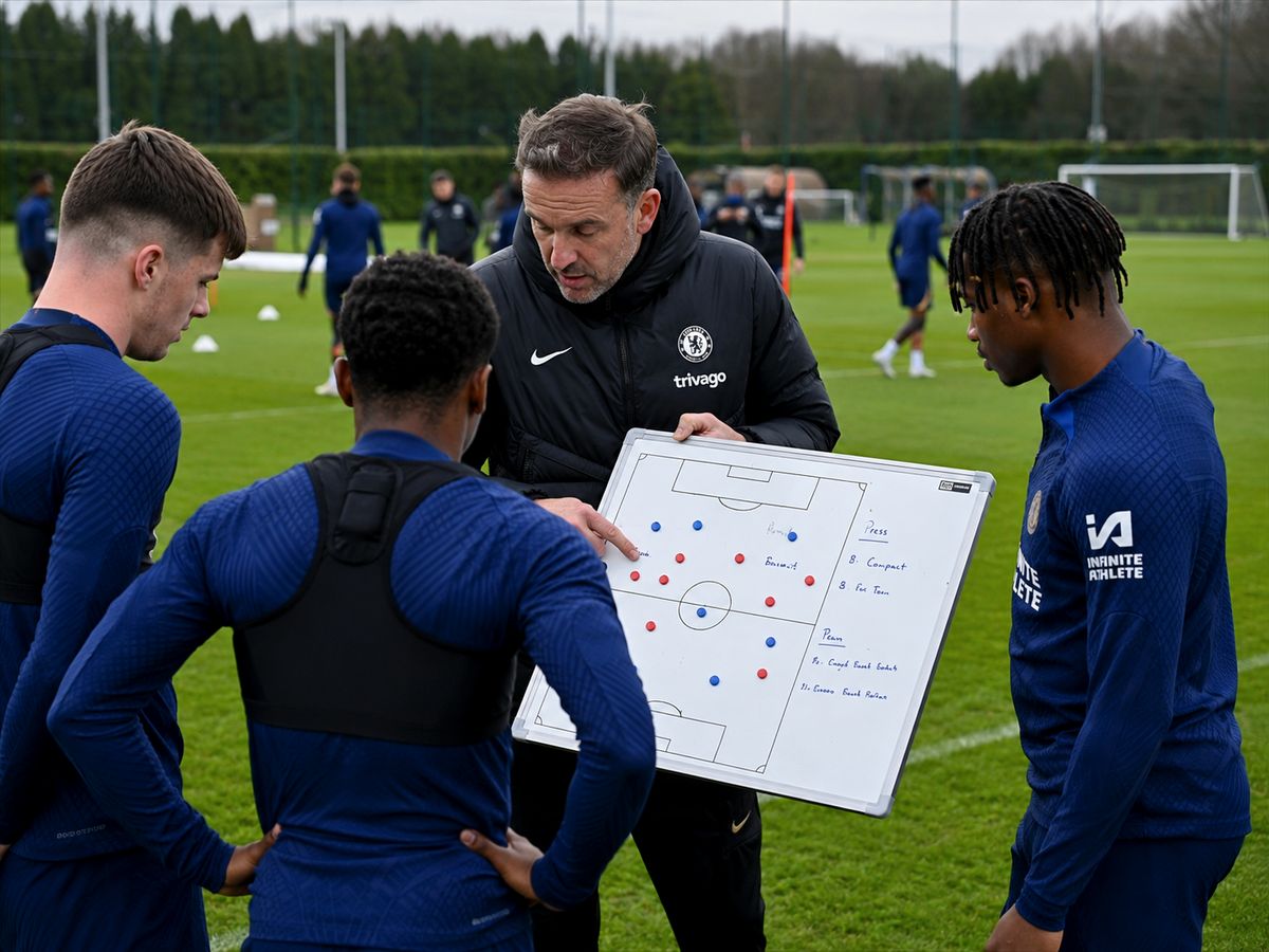 A coach working through a tactical problem with players